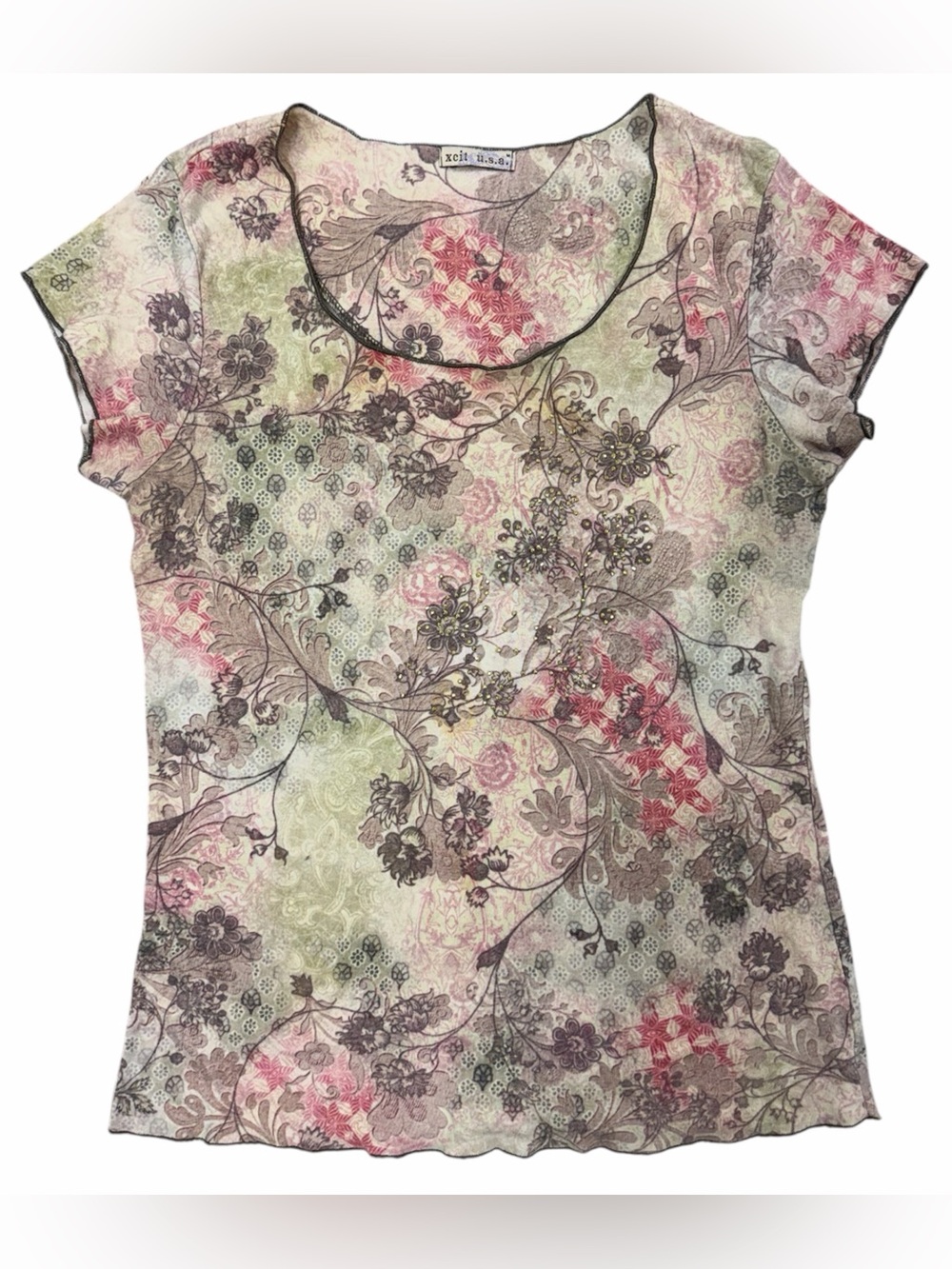 Y2K Floral Rhinestone Tee